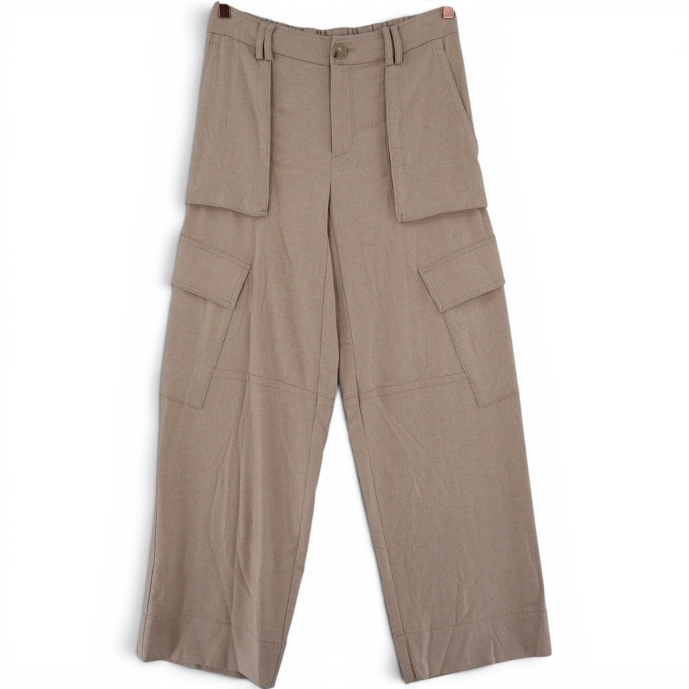 Vince Wide Leg Cargo Pants Women 8 Tan Utility High Rise E-Girl Granola Wool NWT